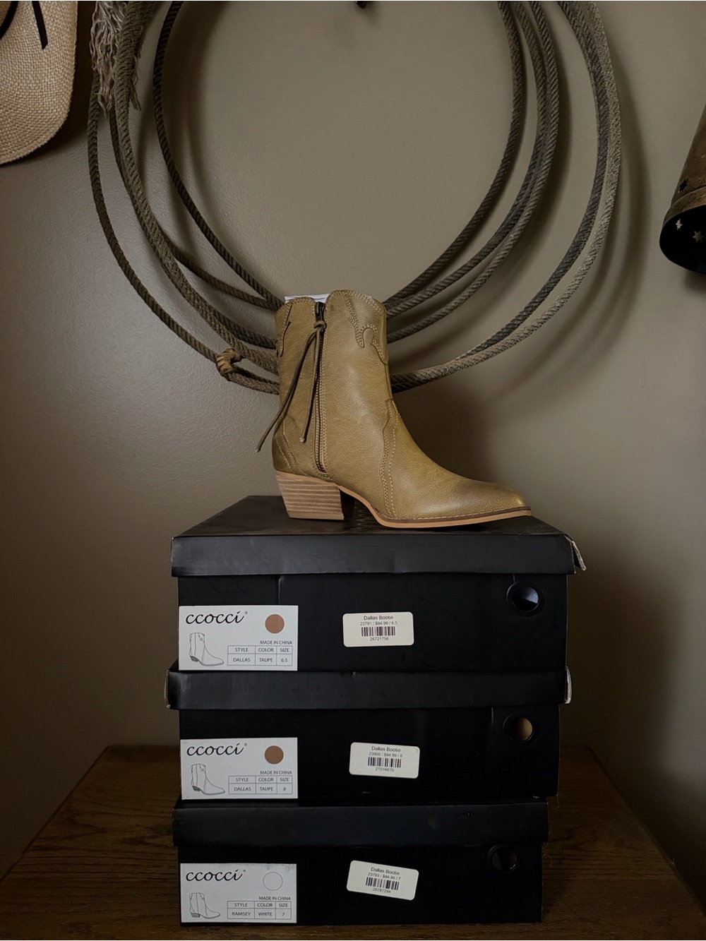 CCOCCI Olive Green Leather Ankle Booties